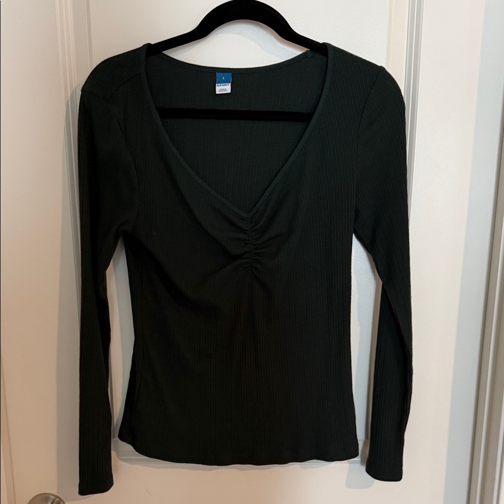 Old Navy Forest Green Ribbed V-Neck Long Sleeve Top